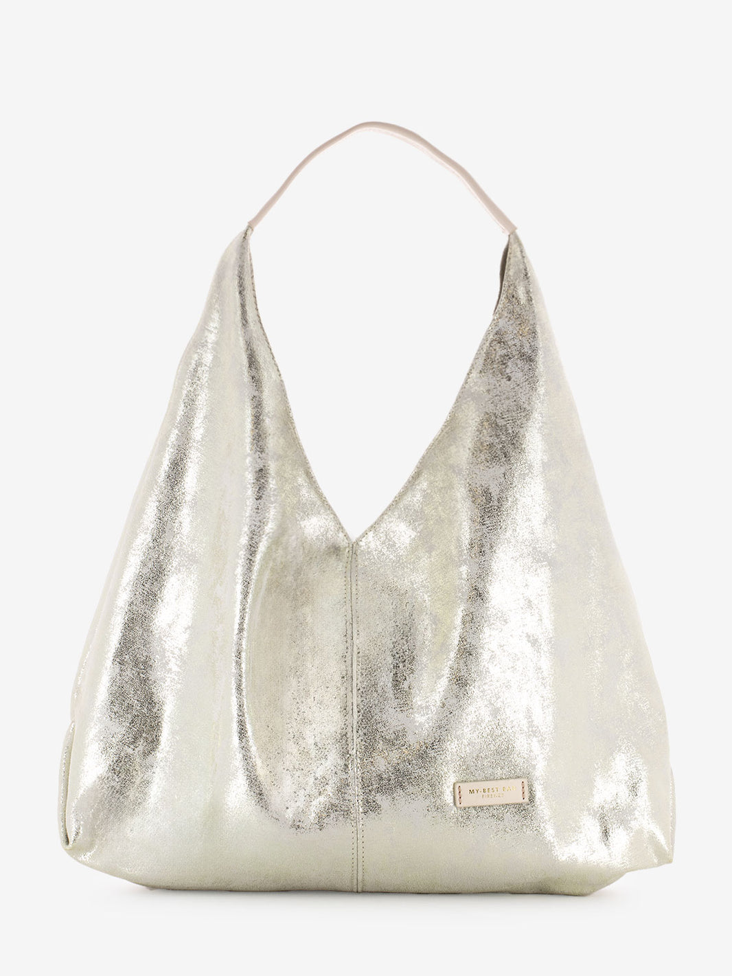 Borsa a spalla in pelle laminata latte