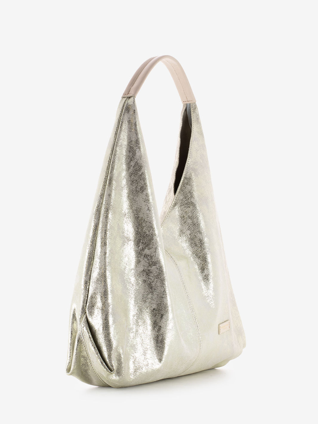 Borsa a spalla in pelle laminata latte
