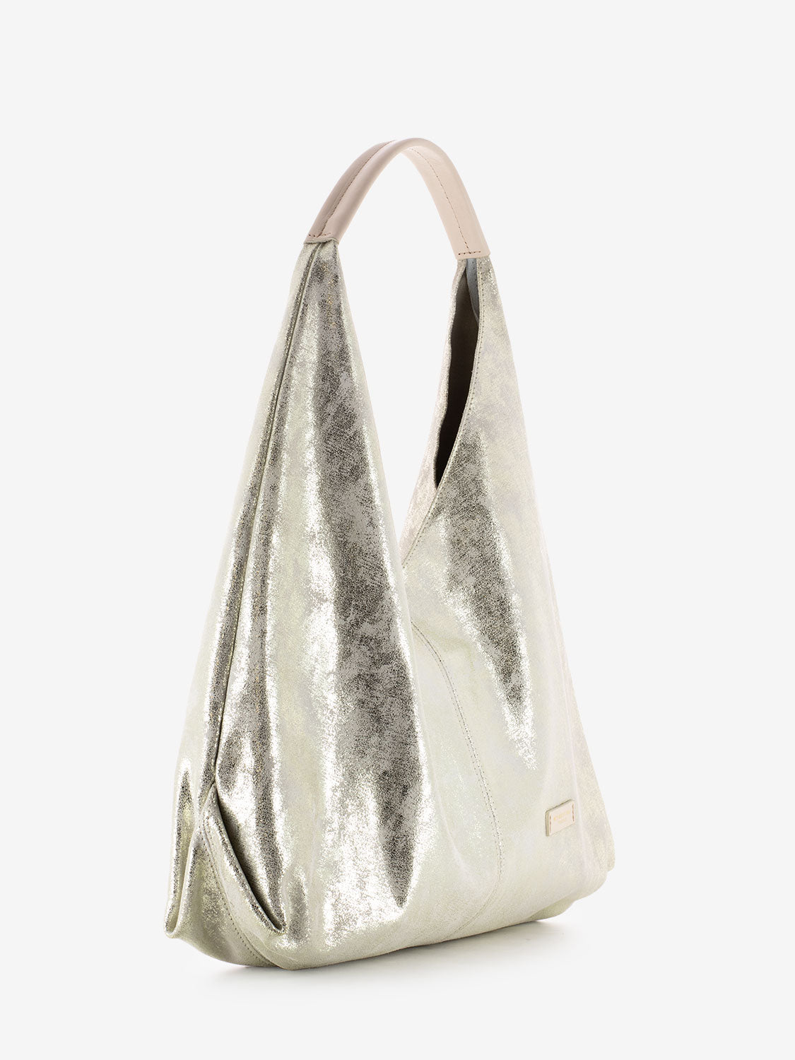 Borsa a spalla in pelle laminata latte