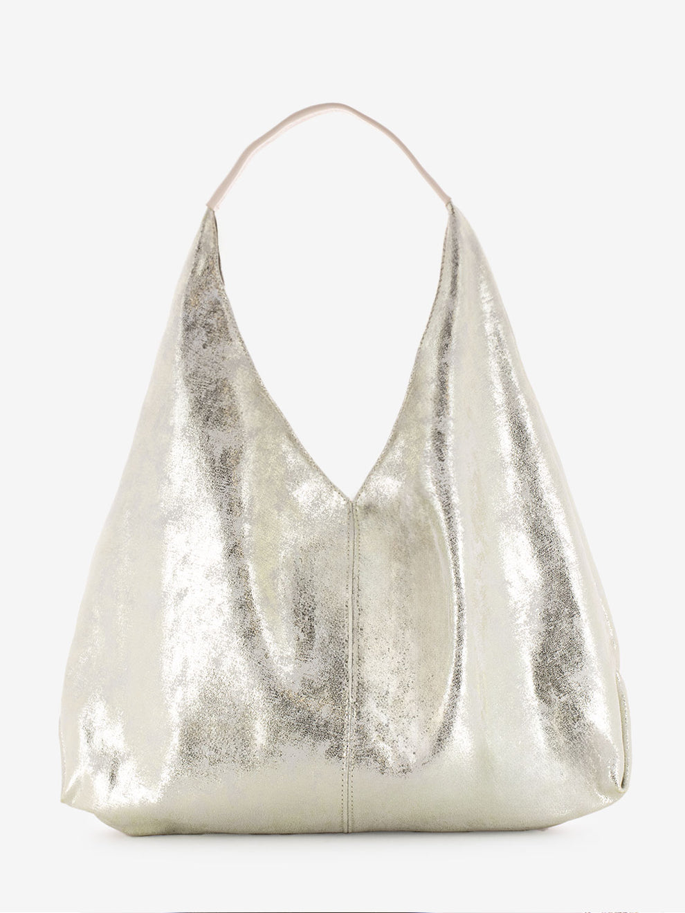 Borsa a spalla in pelle laminata latte