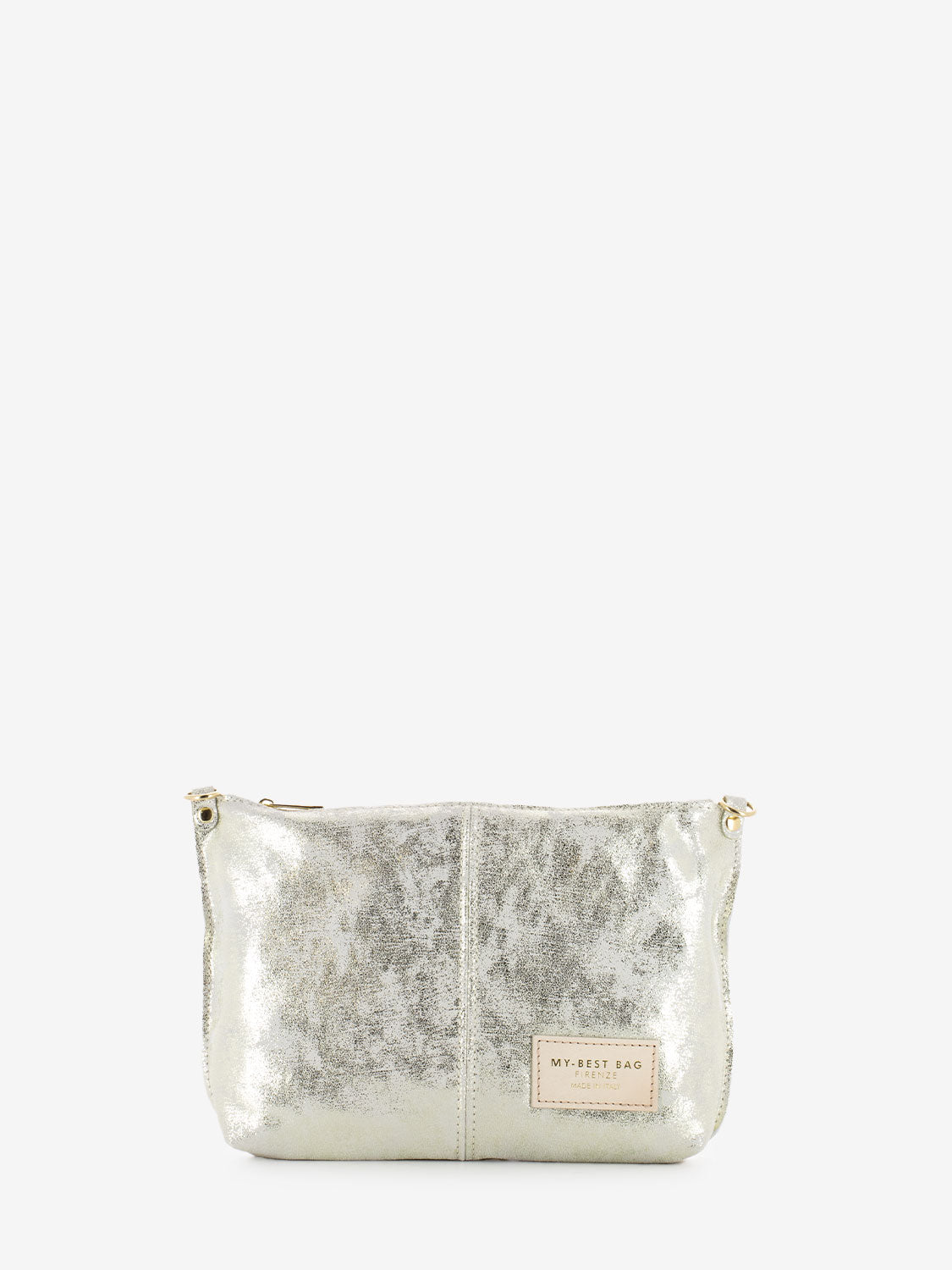 Borsa a spalla in pelle laminata latte