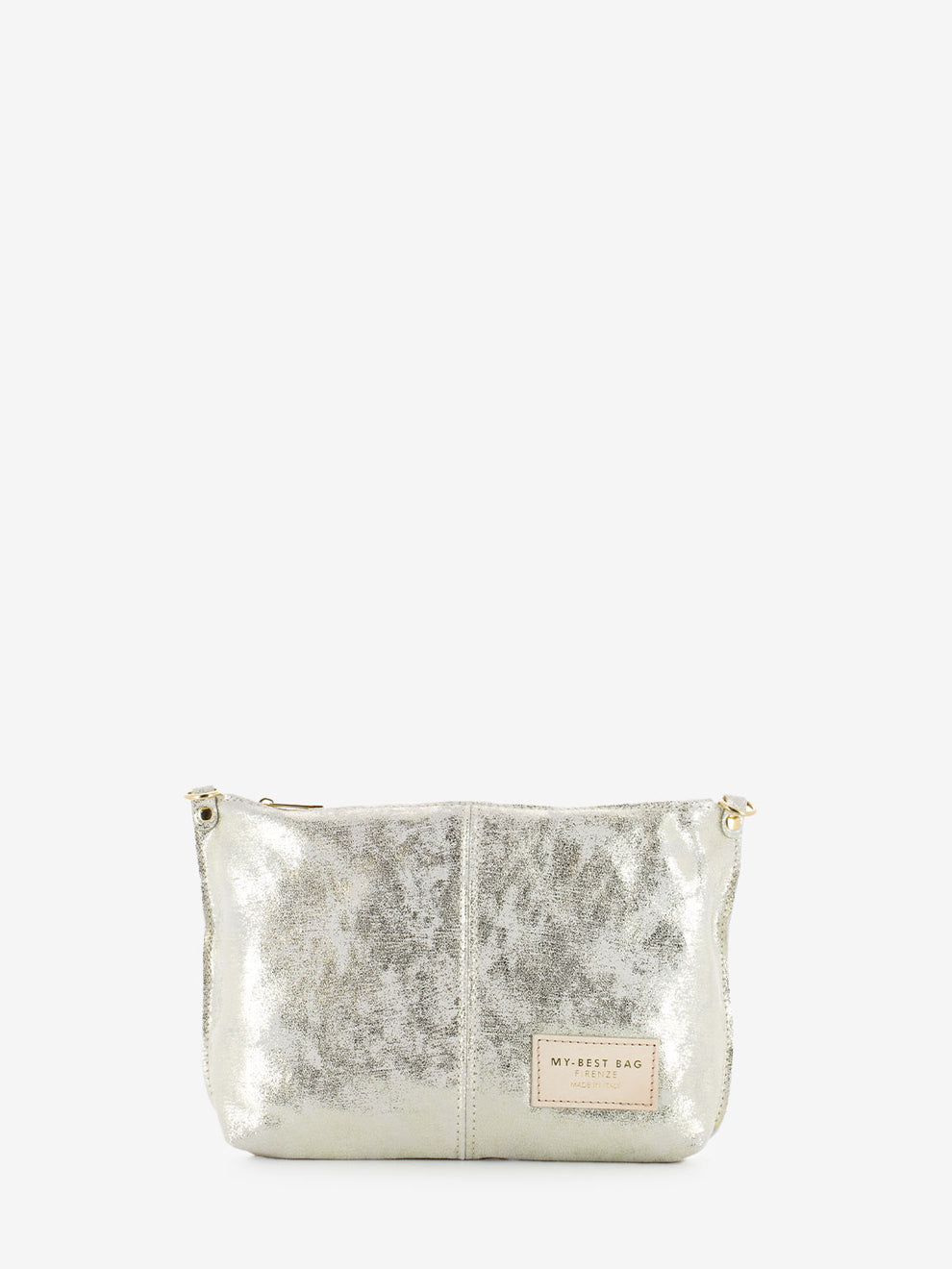 Borsa a spalla in pelle laminata latte