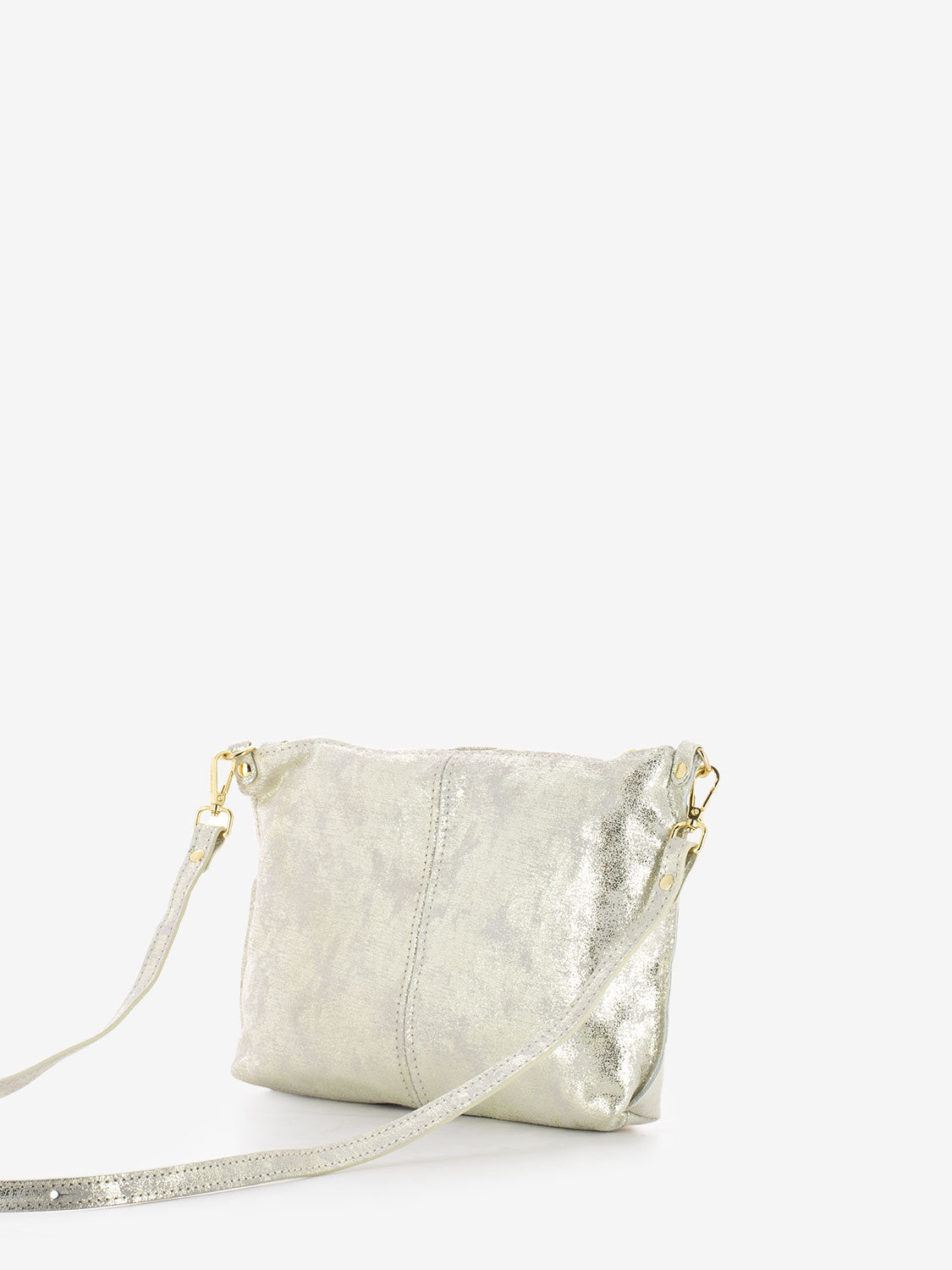 Borsa a spalla in pelle laminata latte
