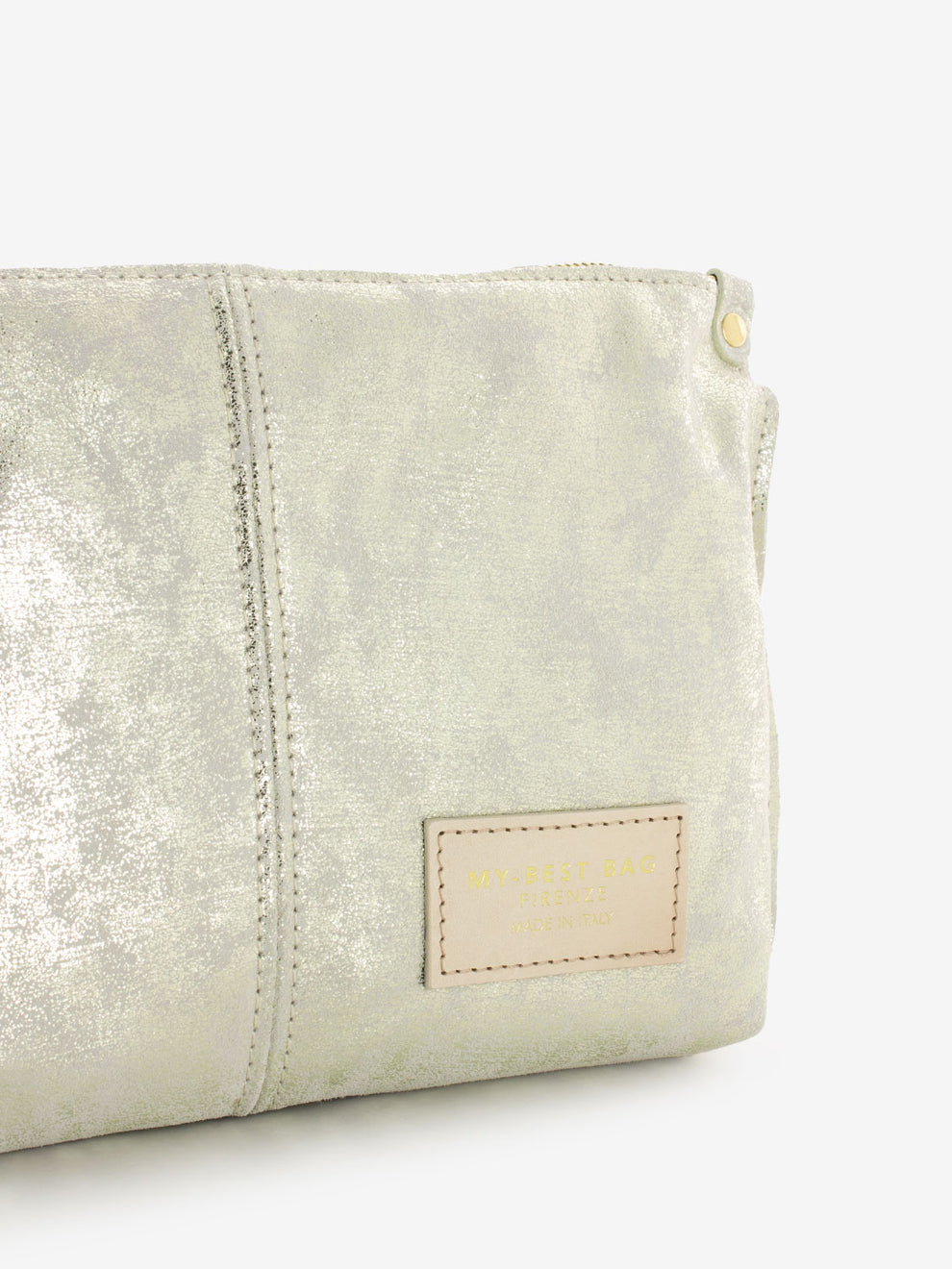 Borsa a spalla in pelle laminata latte