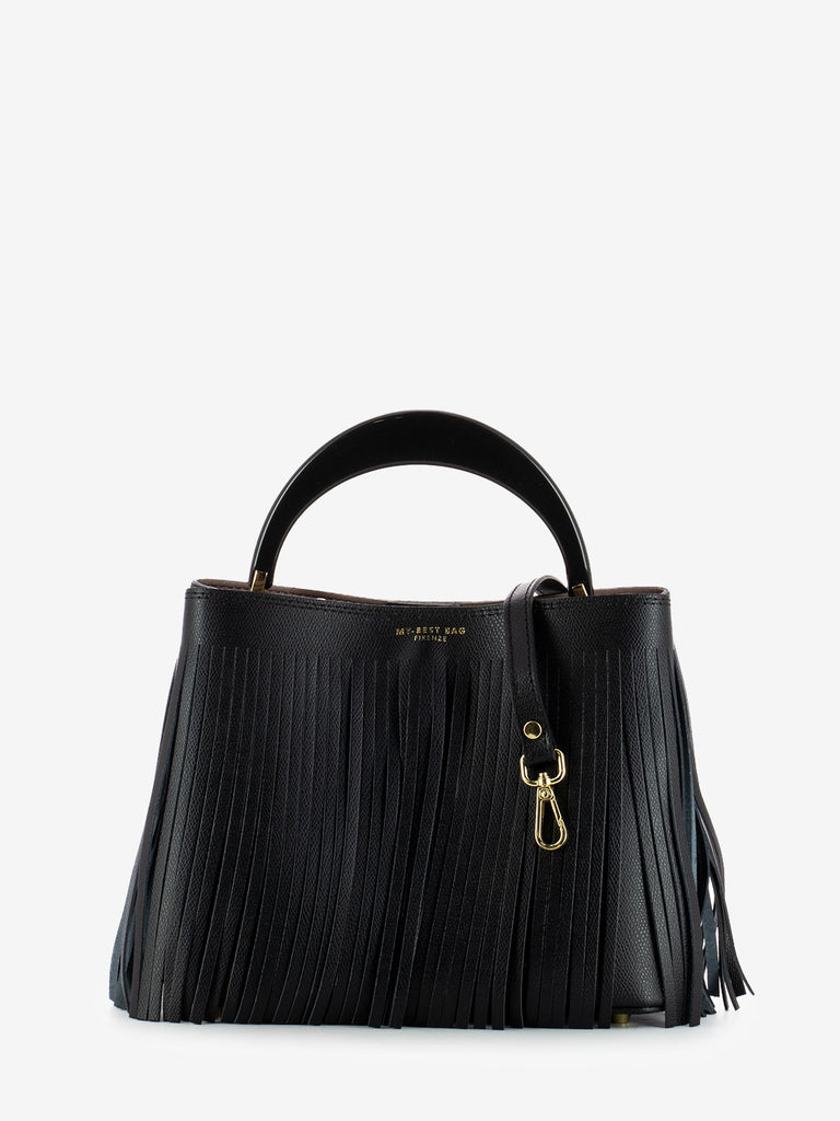 MY-BEST BAG - Borsa con frange in pelle nera