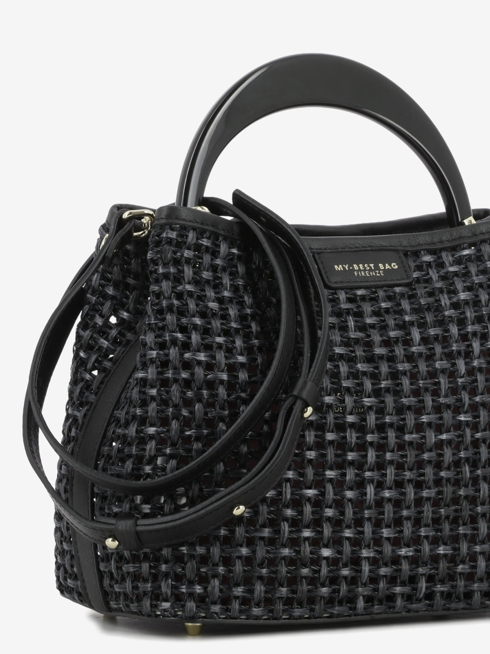 Borsa in raffia Ingrid Tabru nera