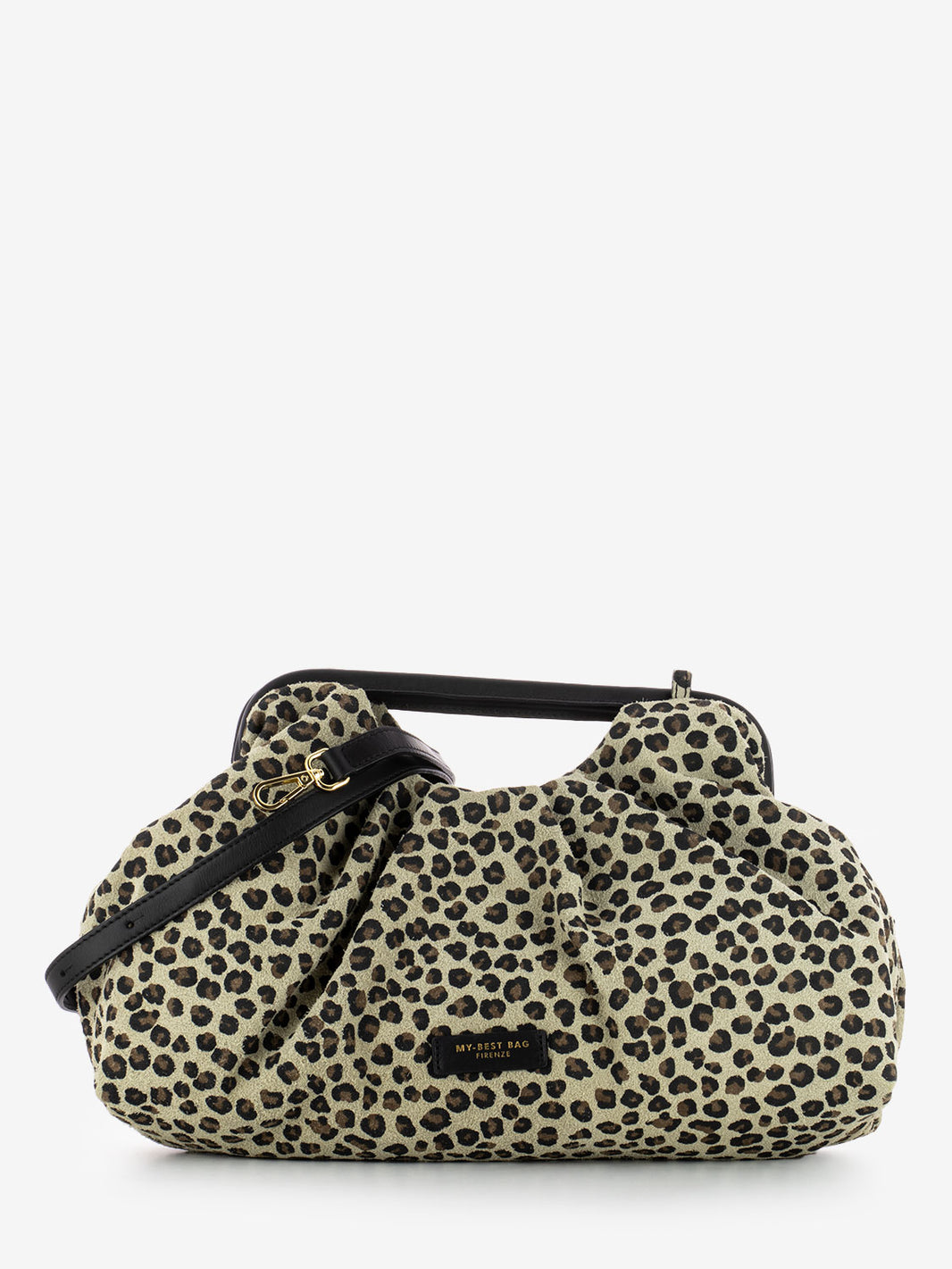 Borsa in suede con stampa leopardo