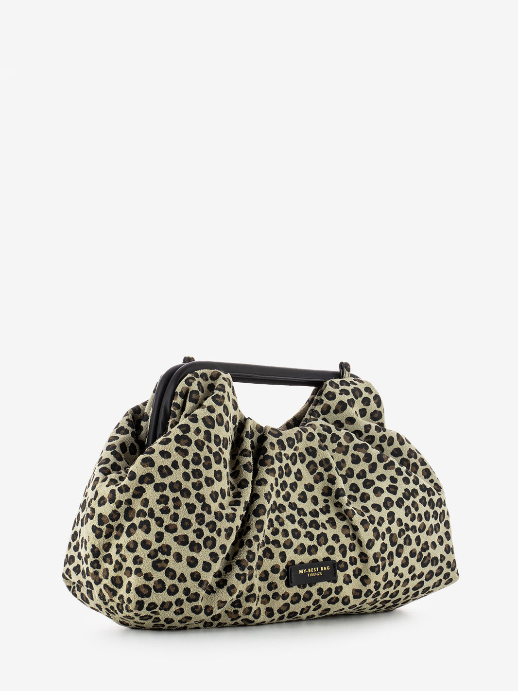 Borsa in suede con stampa leopardo