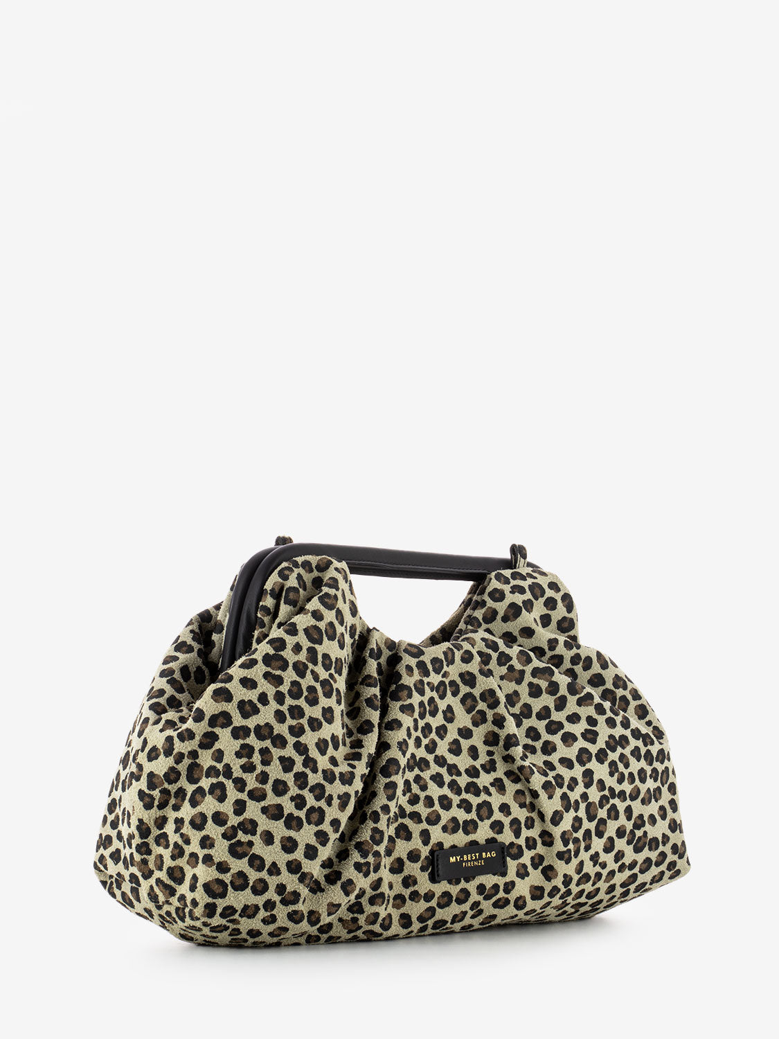 Borsa in suede con stampa leopardo