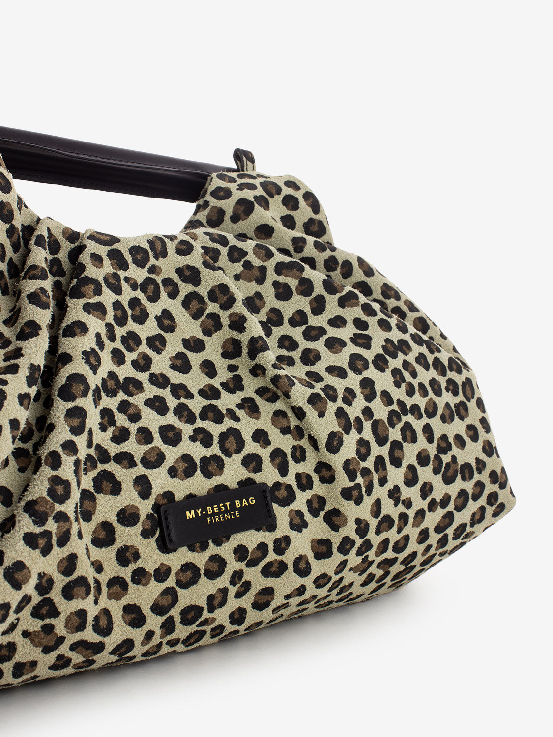 Borsa in suede con stampa leopardo