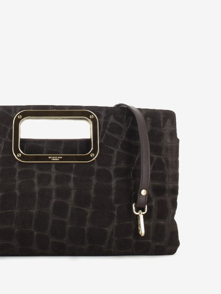 Maxi clutch in suede cocco Scilla brown