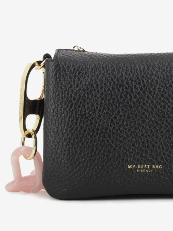 Pochette in pelle dollaro nera