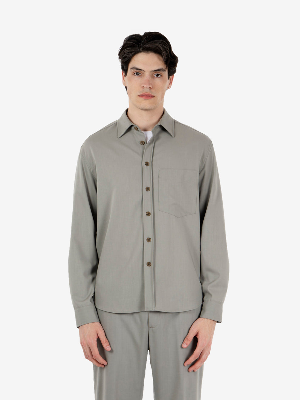 Camicia fresco lana verde salvia