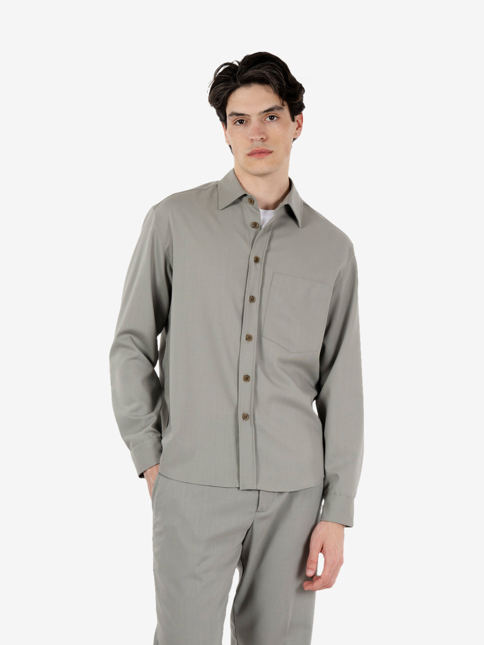 Camicia fresco lana verde salvia