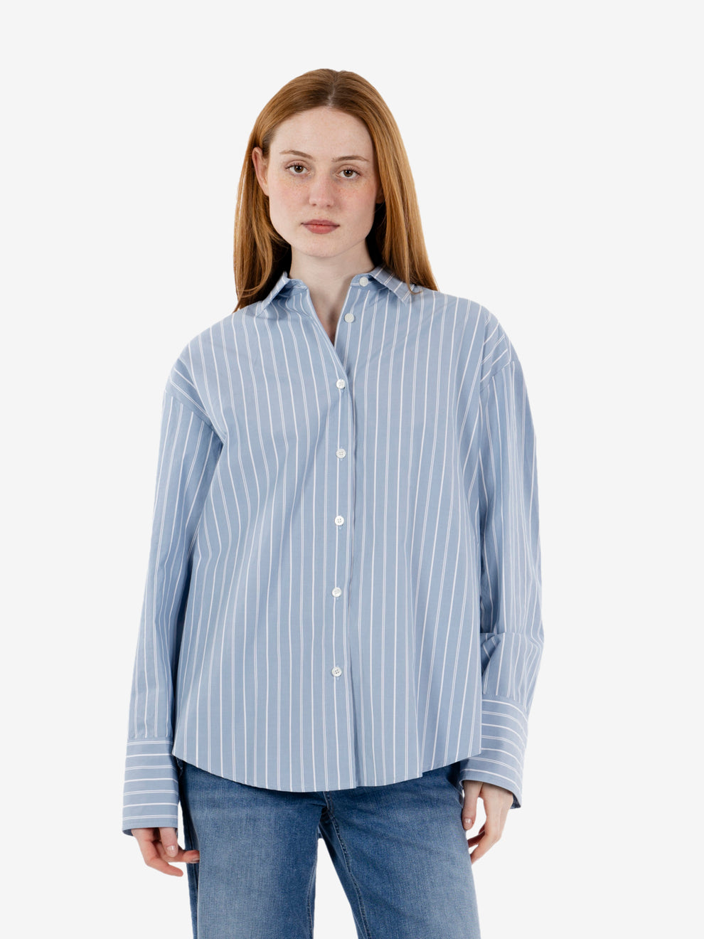 Camicia over a righe azzurra