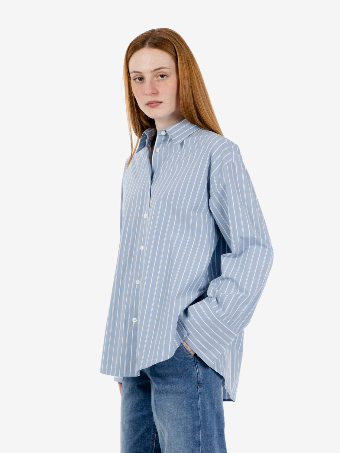 Camicia over a righe azzurra