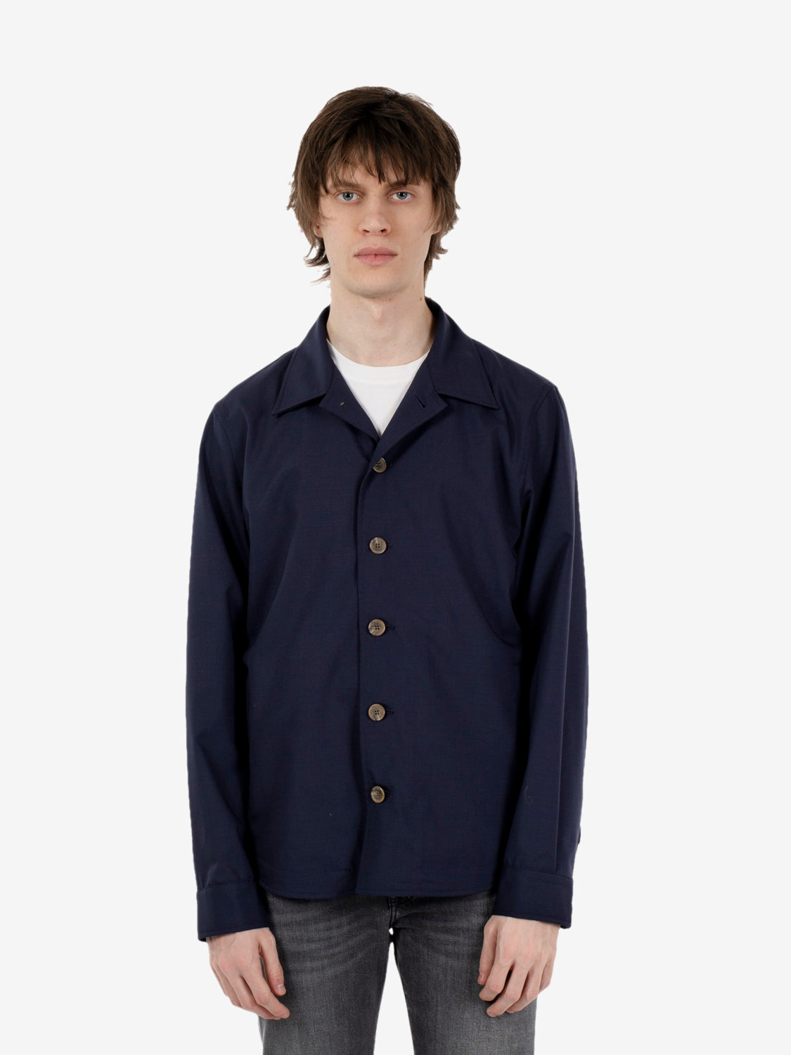 Giacca camicia in misto lana blu navy