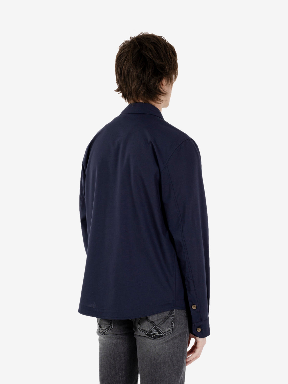 Giacca camicia in misto lana blu navy