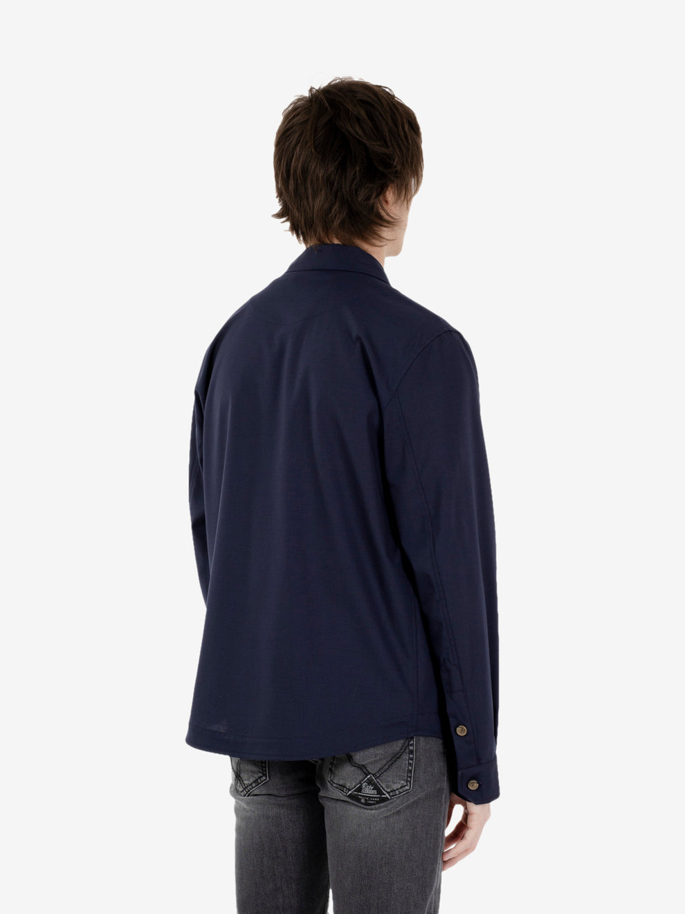 Giacca camicia in misto lana blu navy
