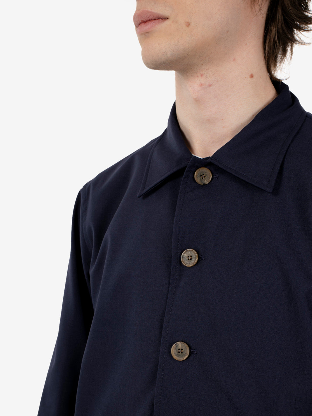 Giacca camicia in misto lana blu navy