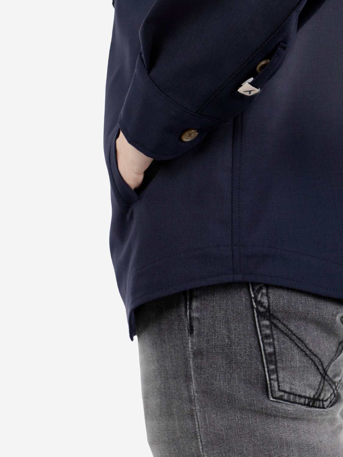 Giacca camicia in misto lana blu navy