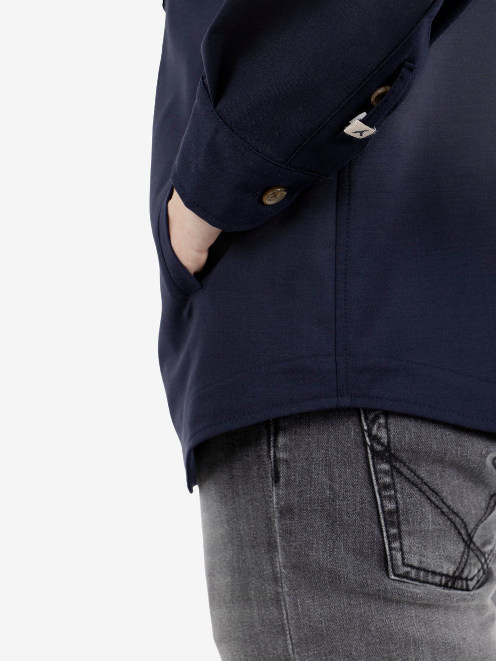 Giacca camicia in misto lana blu navy