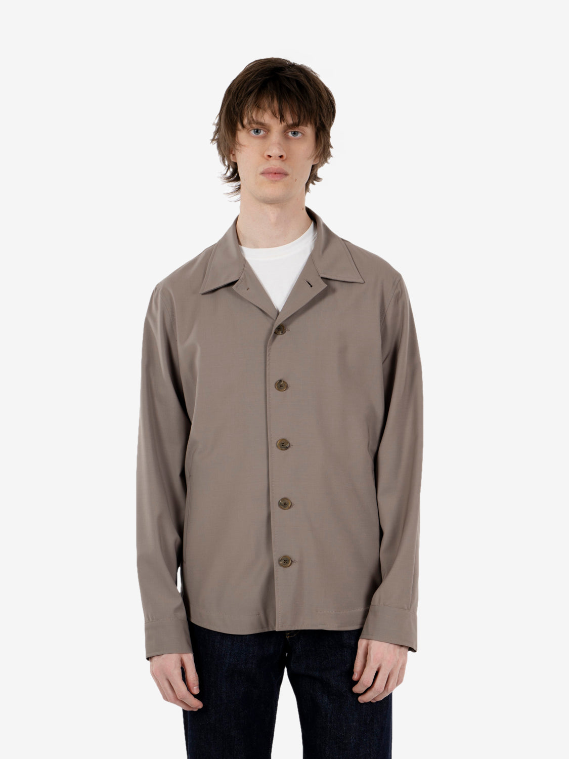 Giacca camicia in misto lana marrone