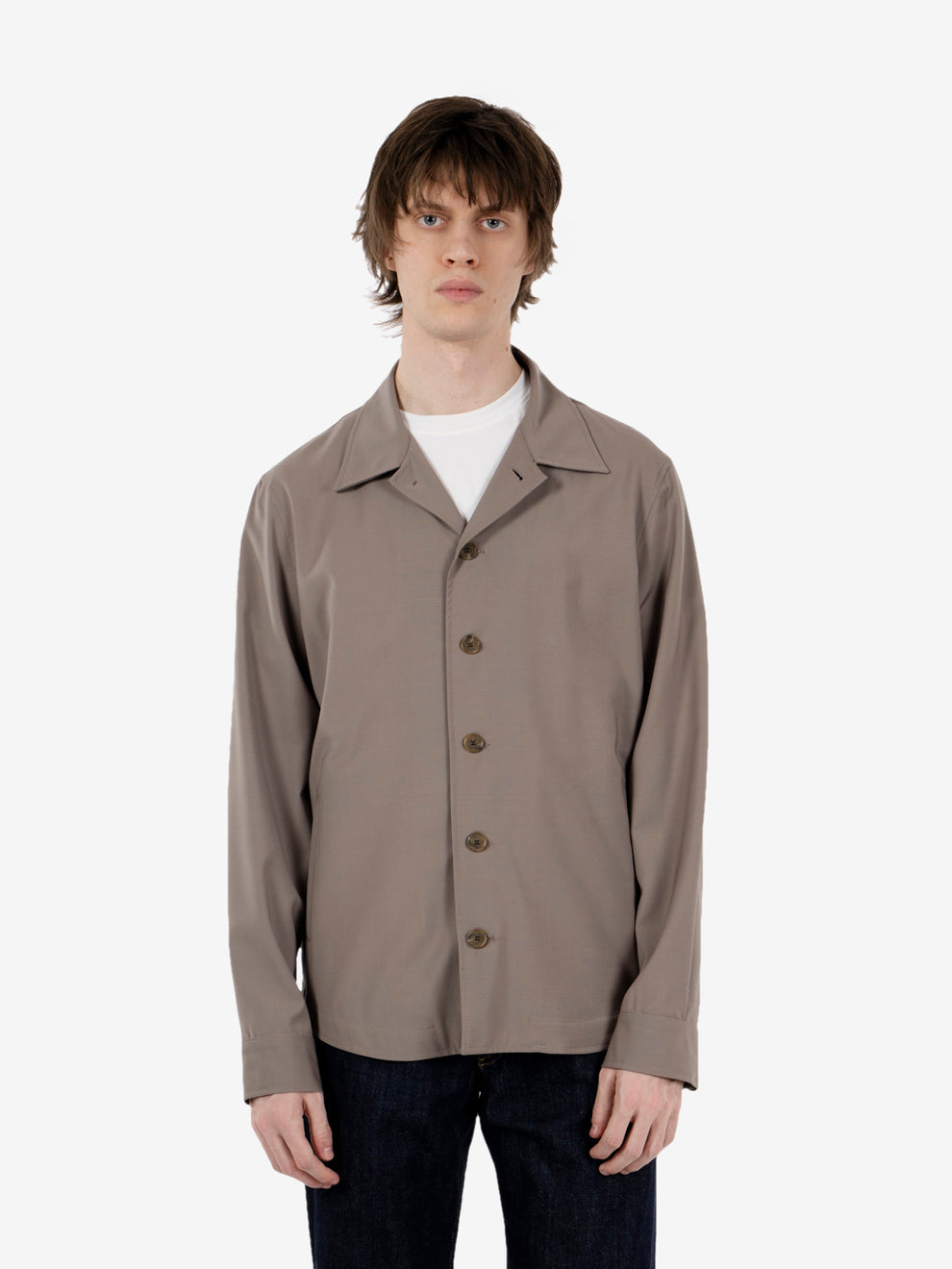 Giacca camicia in misto lana marrone