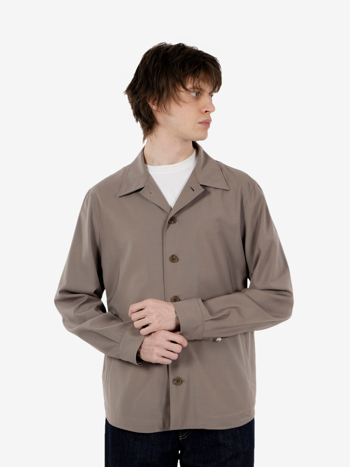 Giacca camicia in misto lana marrone