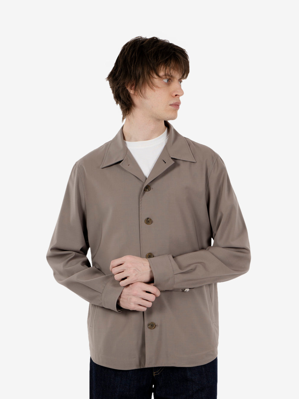 Giacca camicia in misto lana marrone