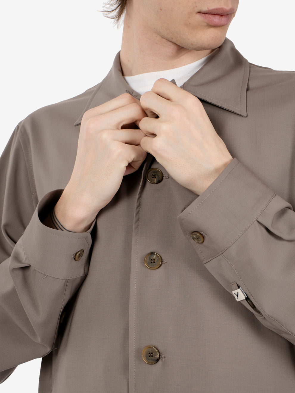 Giacca camicia in misto lana marrone