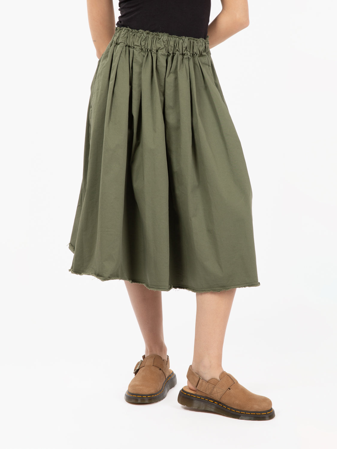 Gonna midi gabardina verde militare