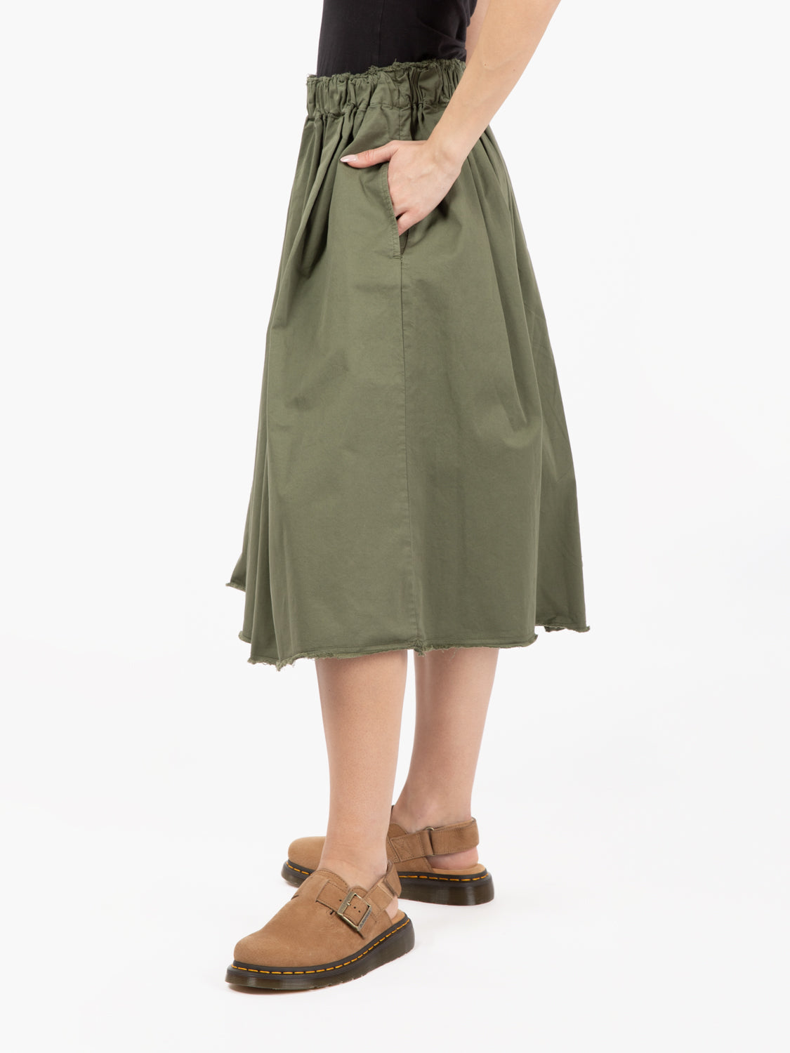 Gonna midi gabardina verde militare