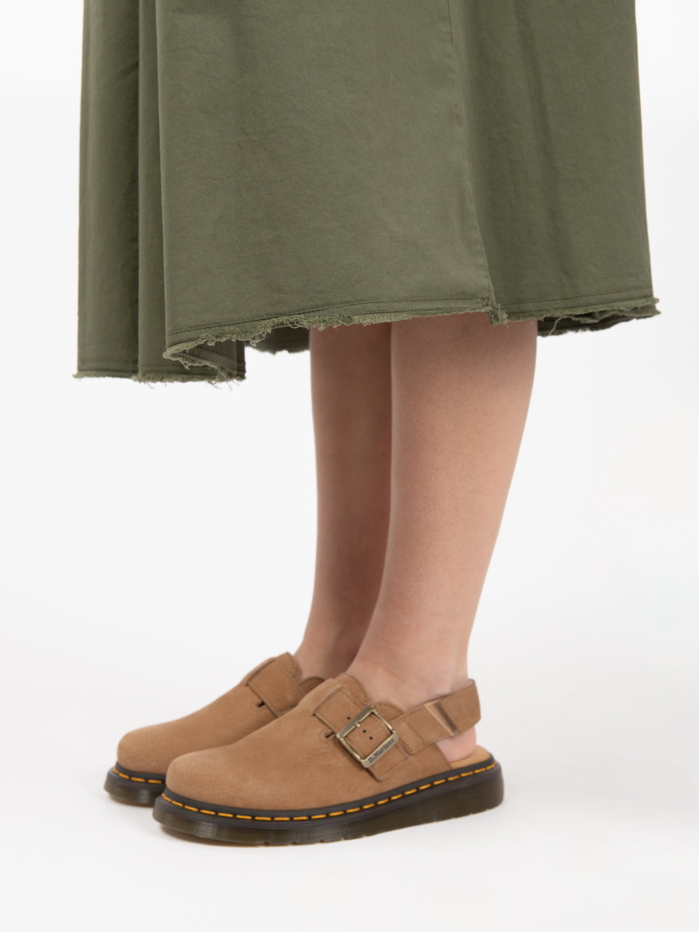 Gonna midi gabardina verde militare
