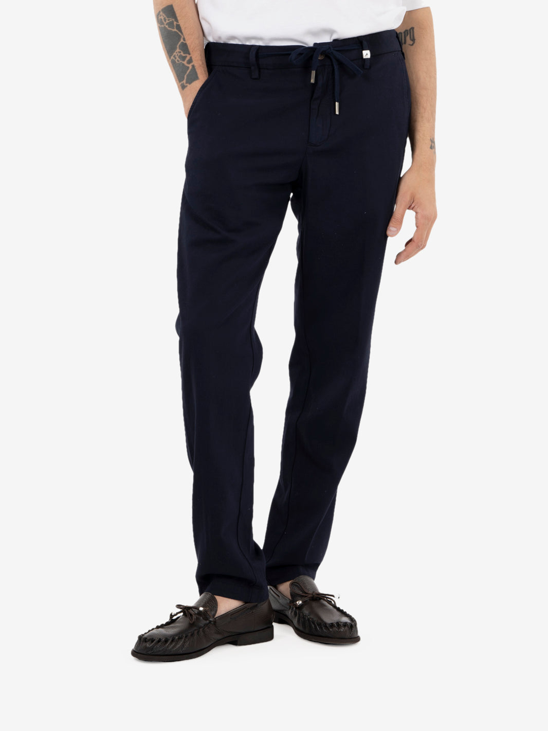 Navy blue ice cotton trousers