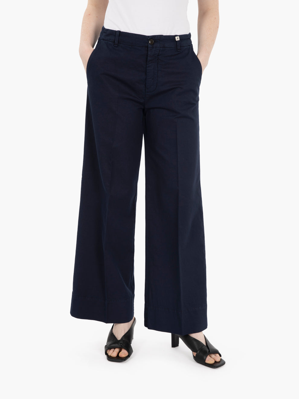 Pantalone palazzo crop blu