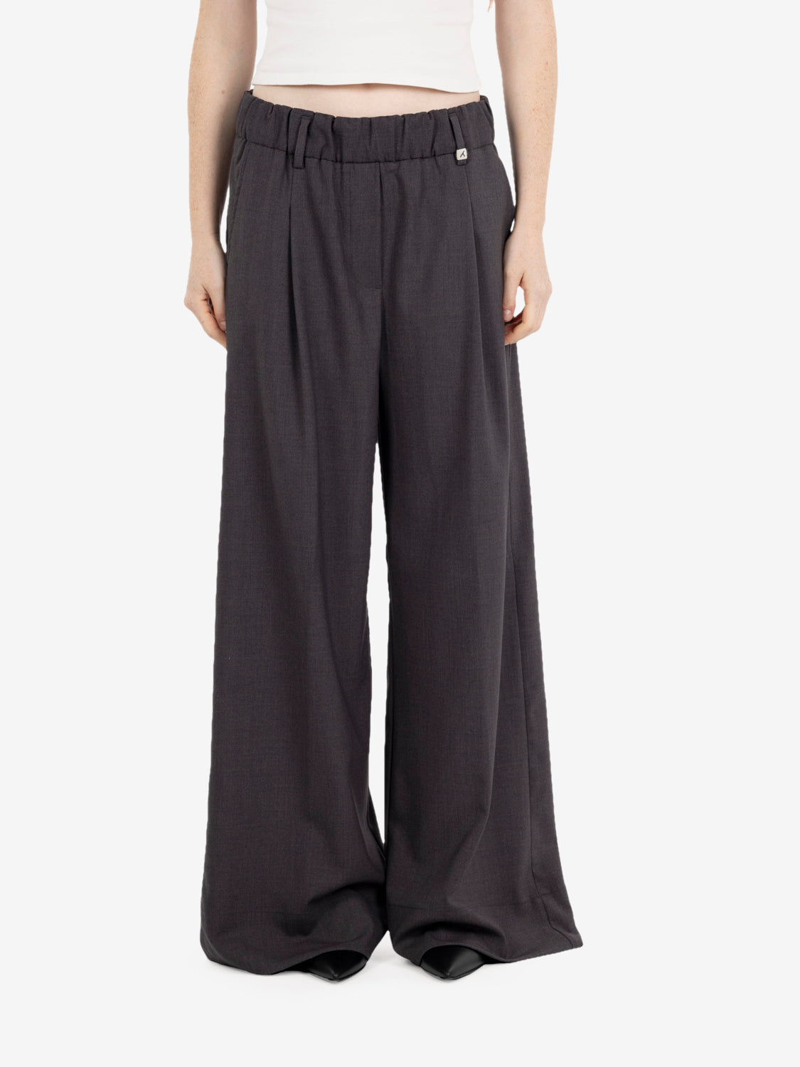 Pantalone palazzo fresco lana grigio medio