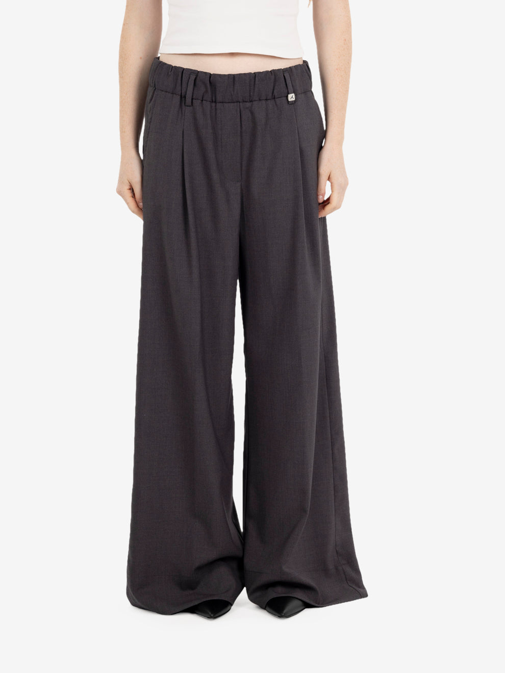 Pantalone palazzo fresco lana grigio medio