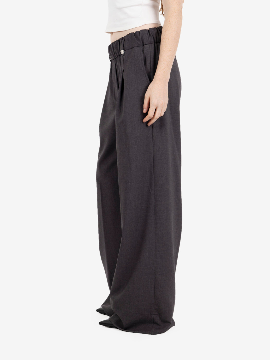 Pantalone palazzo fresco lana grigio medio