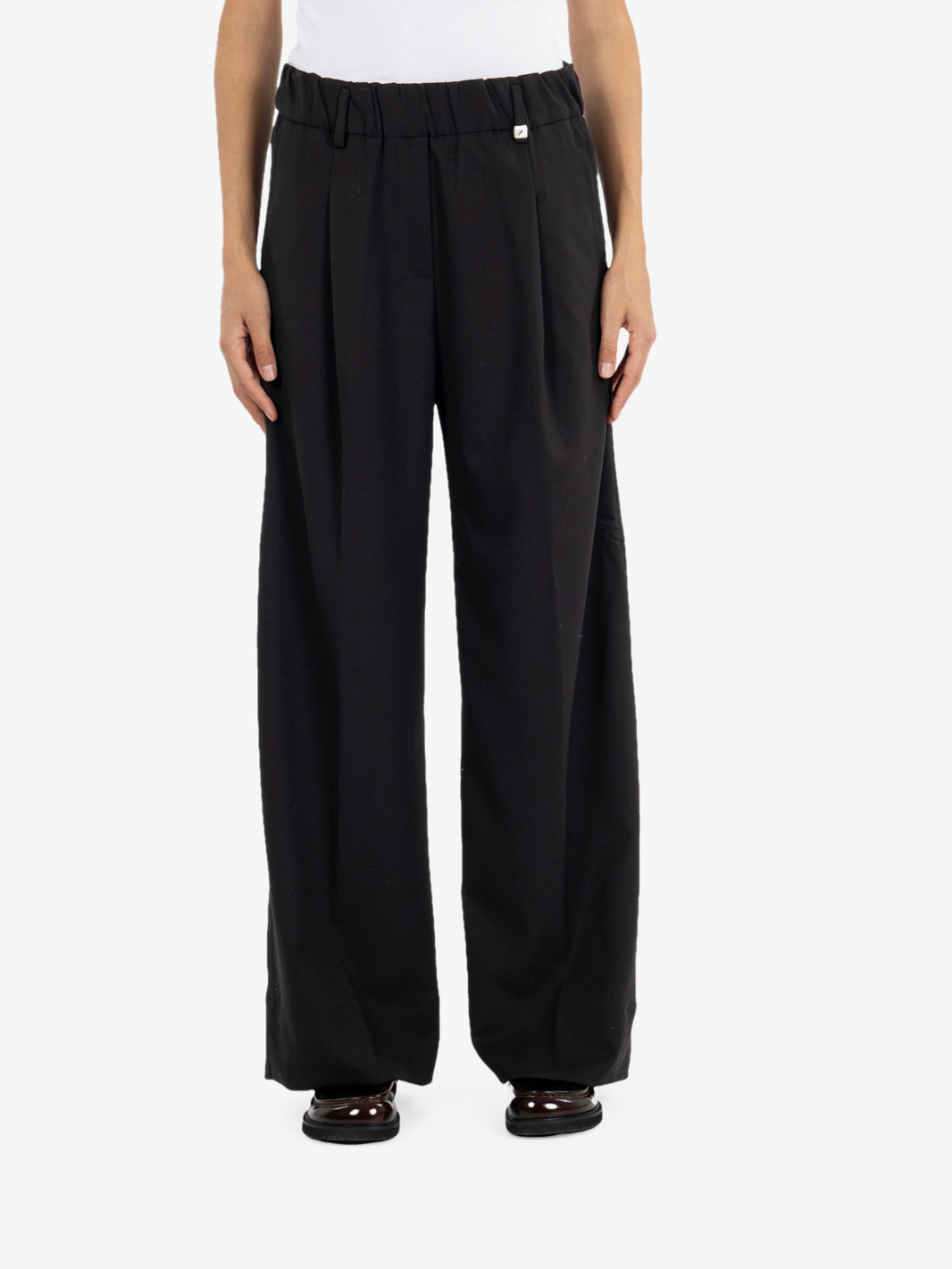 Black wool crepe palazzo trousers