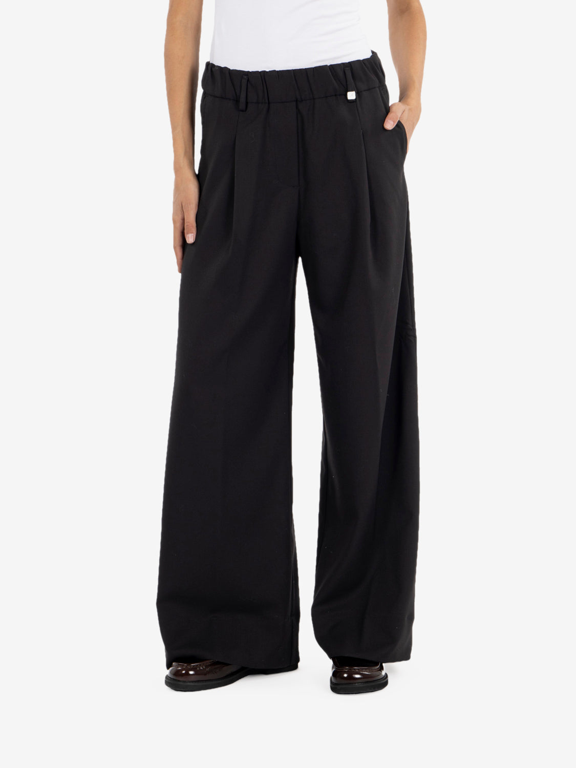Black wool crepe palazzo trousers