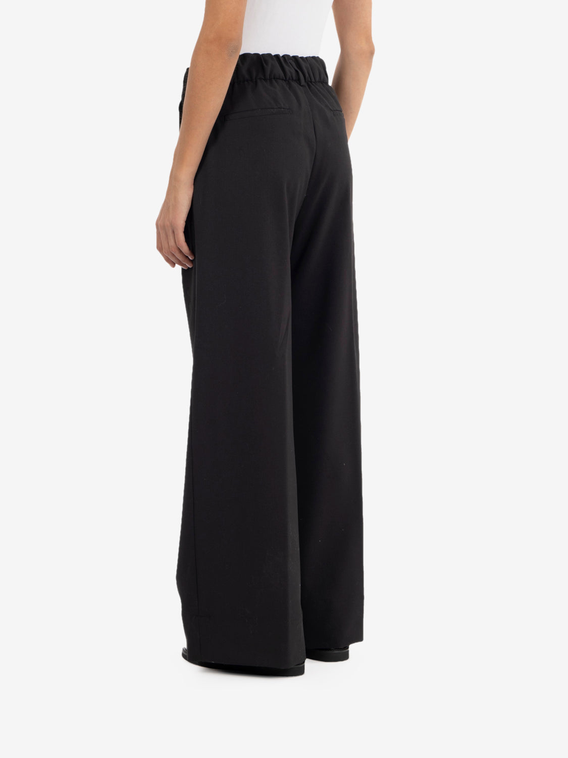 Black wool crepe palazzo trousers