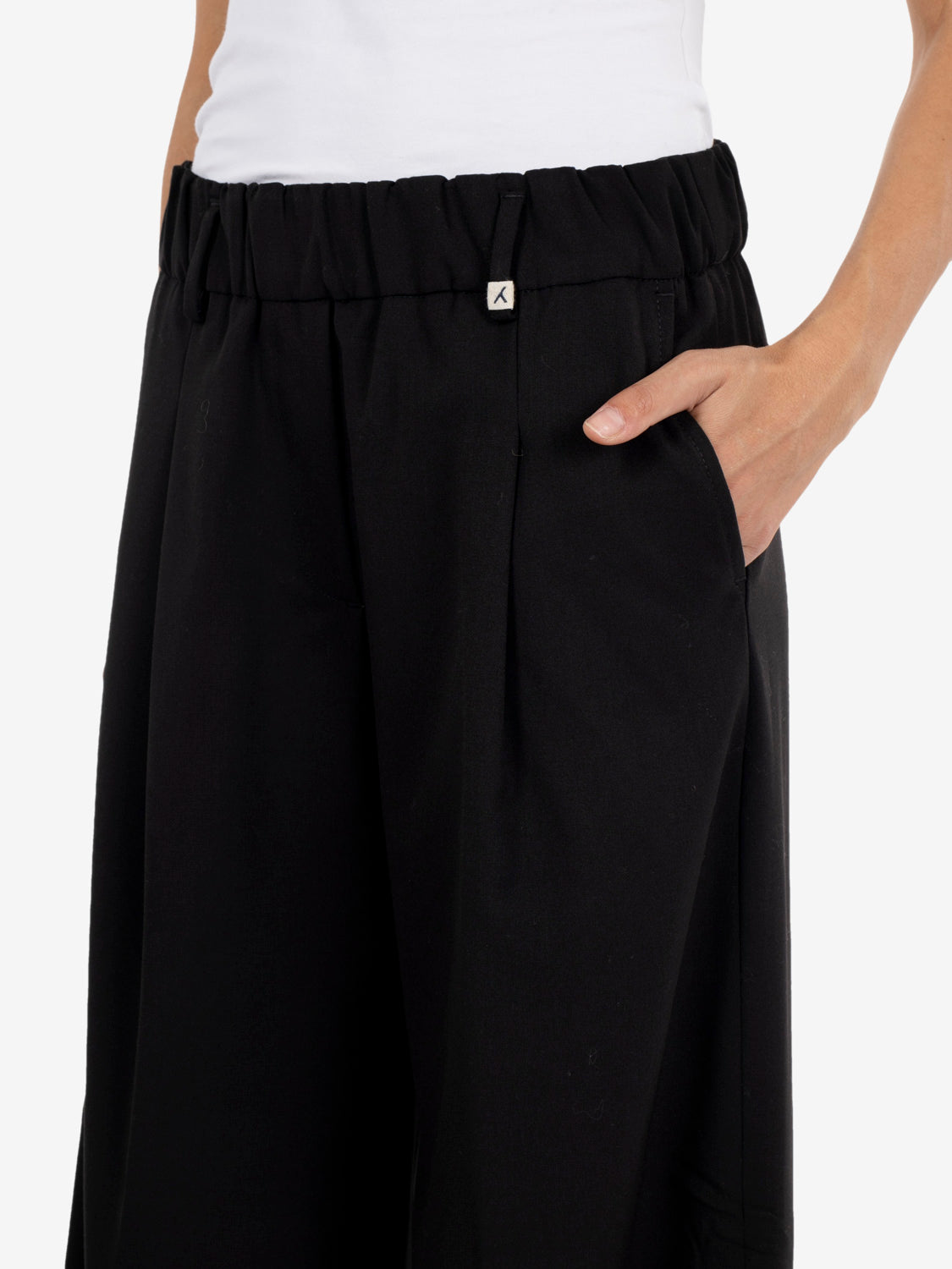 Black wool crepe palazzo trousers
