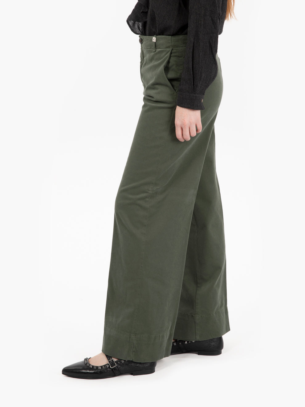 Pantaloni ampi con risvolto verdi