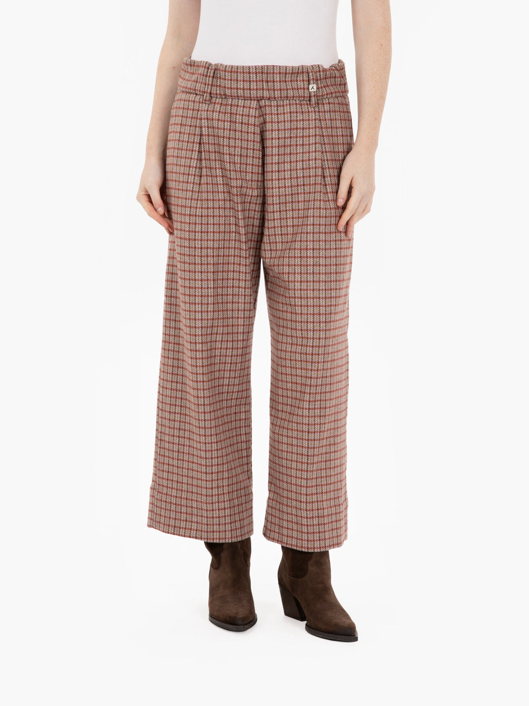 Pantaloni crop check rosso / rosa