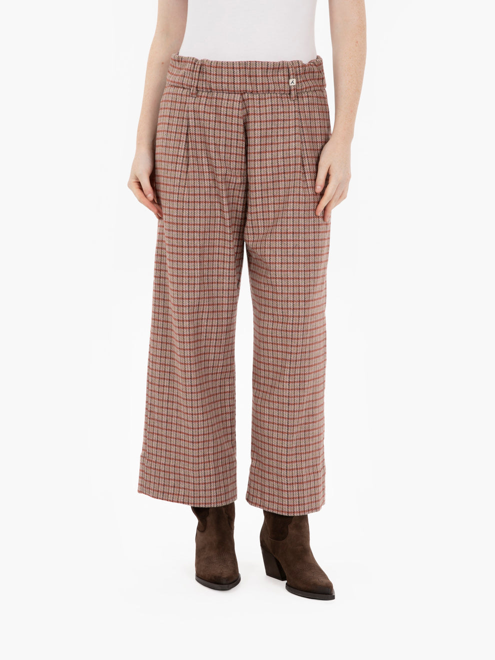 Pantaloni crop check rosso / rosa