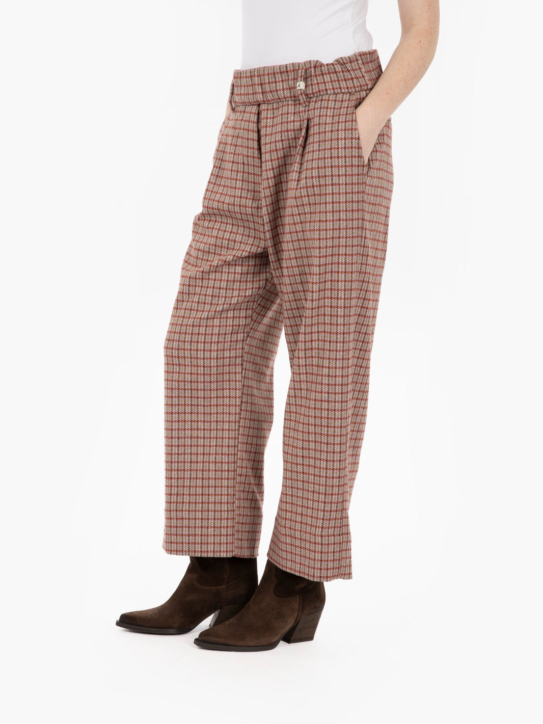 Pantaloni crop check rosso / rosa