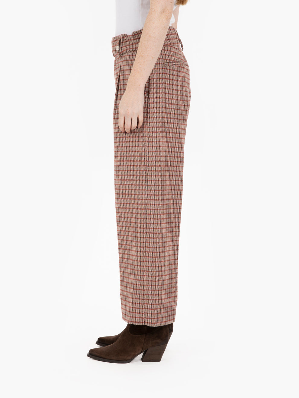 Pantaloni crop check rosso / rosa