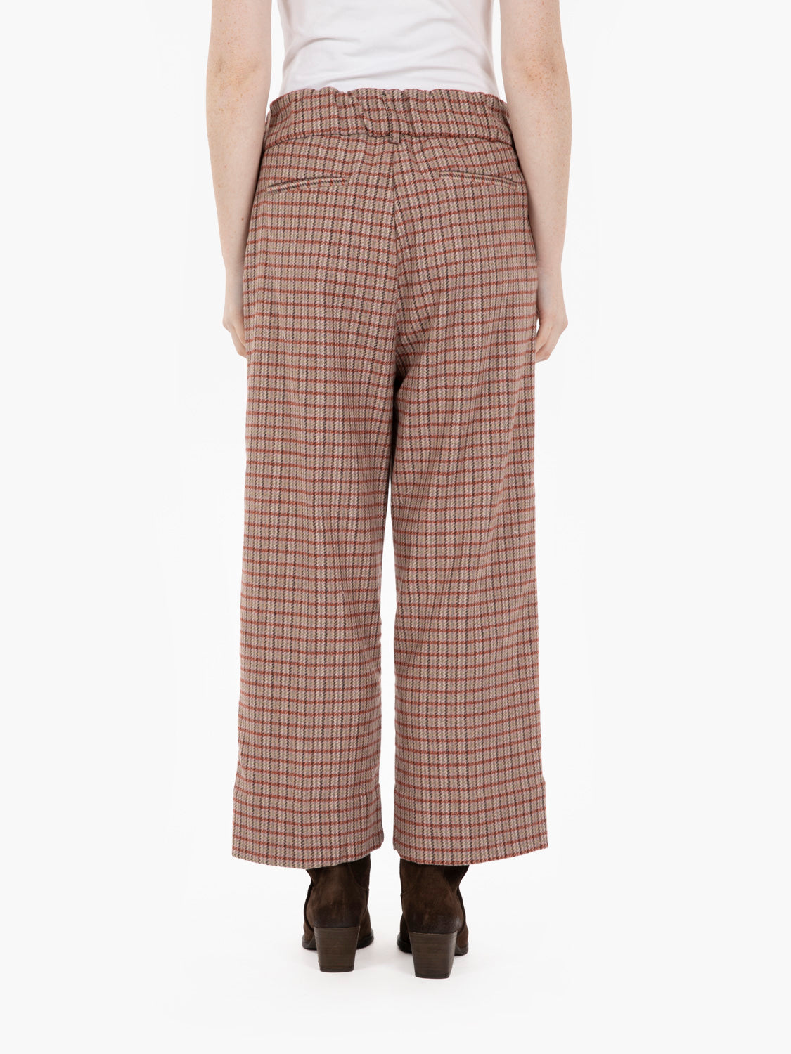 Pantaloni crop check rosso / rosa