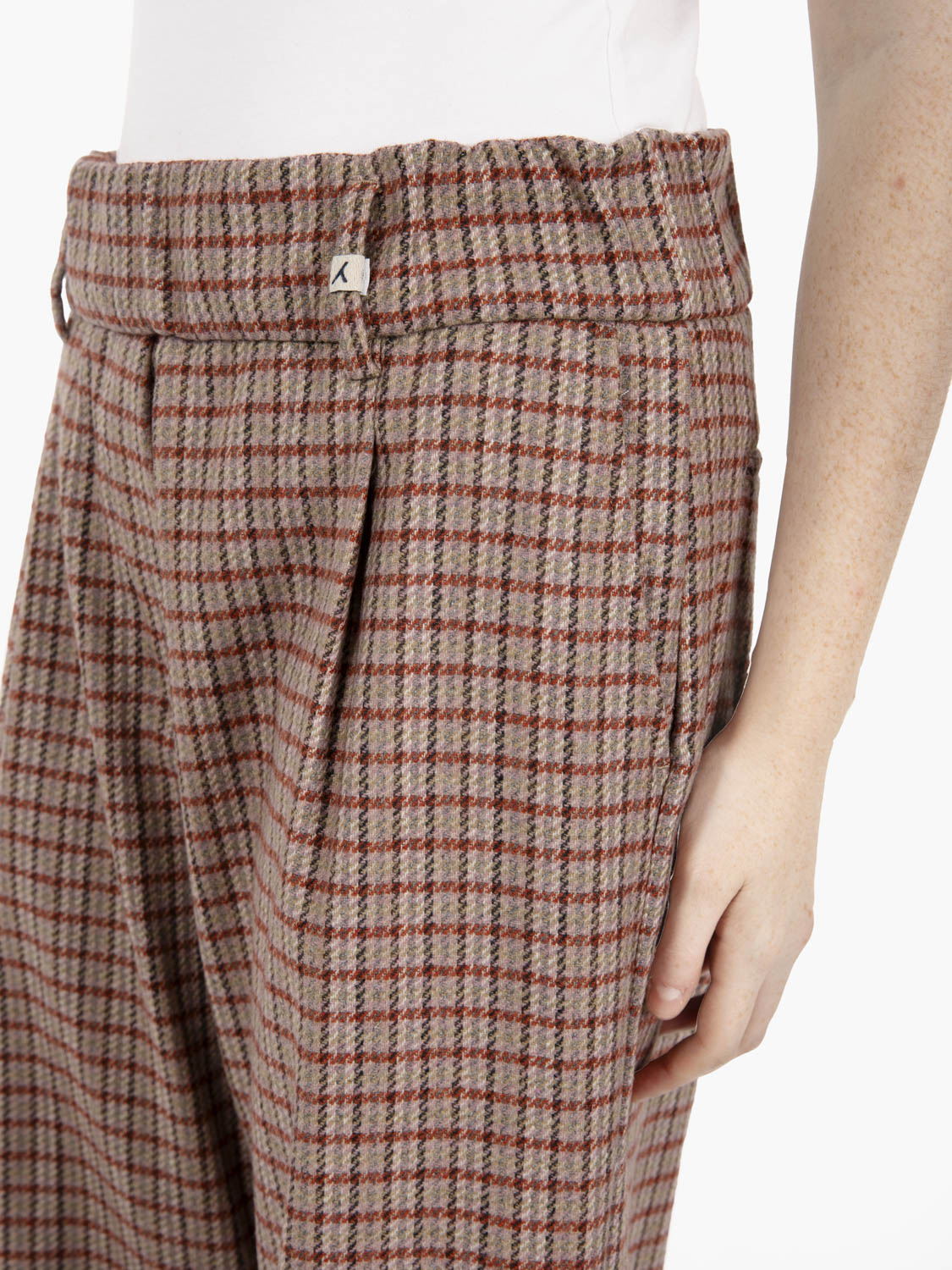 Pantaloni crop check rosso / rosa